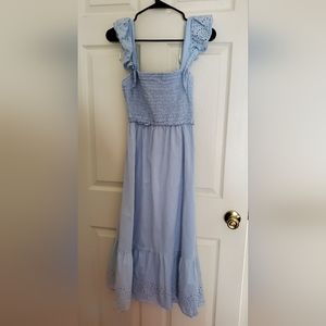 Lauren Conrad Back Ties Dress Straps Eyelet Midi Light Blue
